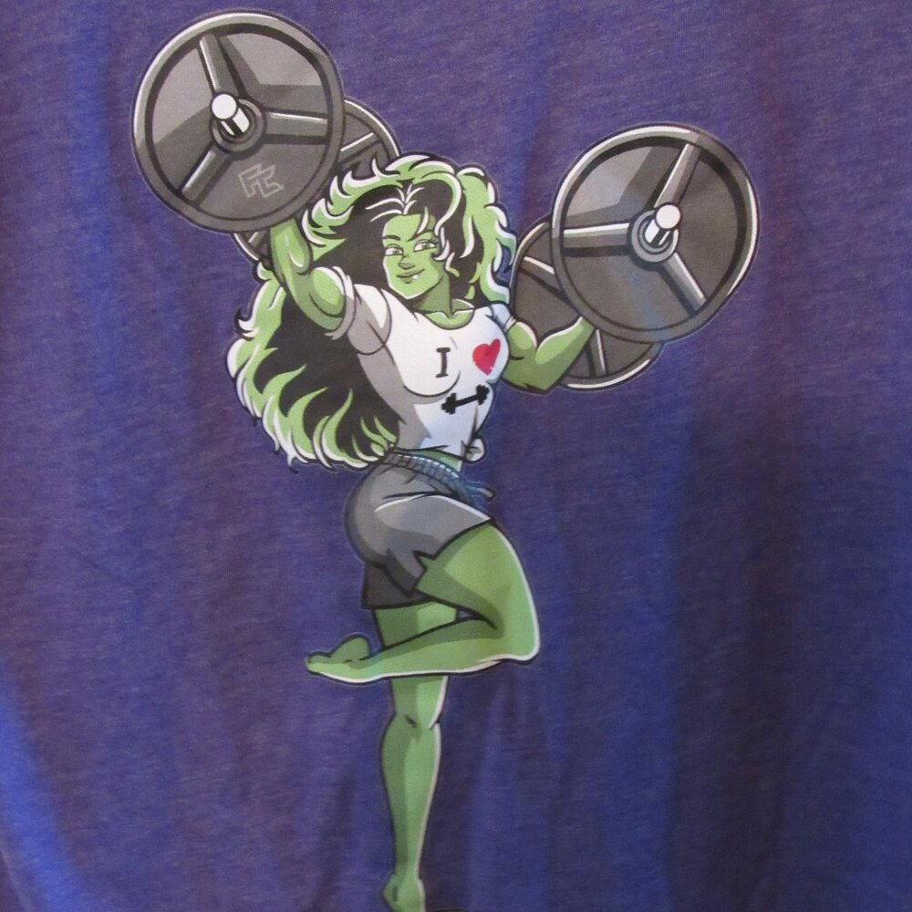Marvel She Hulk T-Shirt Purple Sz Medium She Hulk Lifting Weights Graphic Print